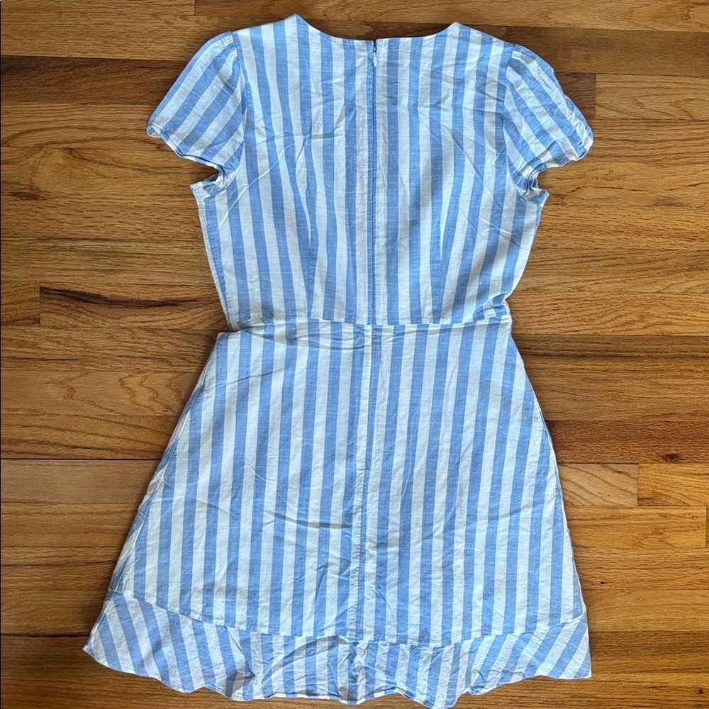 J. Crew Blue White Striped Ruffle Wrap Dress Size 6 Short Sleeve V Neck - Picture 7 of 10